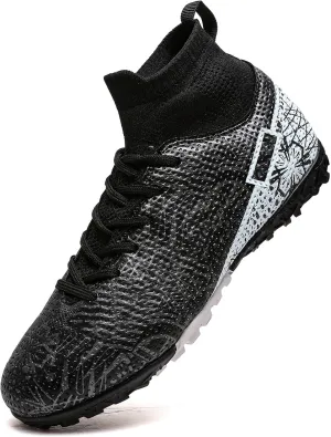 Kids Turf Soccer Shoes Boys Girls Youth Indoor Outdoor Soccer Cleats Football Shoes (Toddler/Little Kid/Big Kid) Black/White