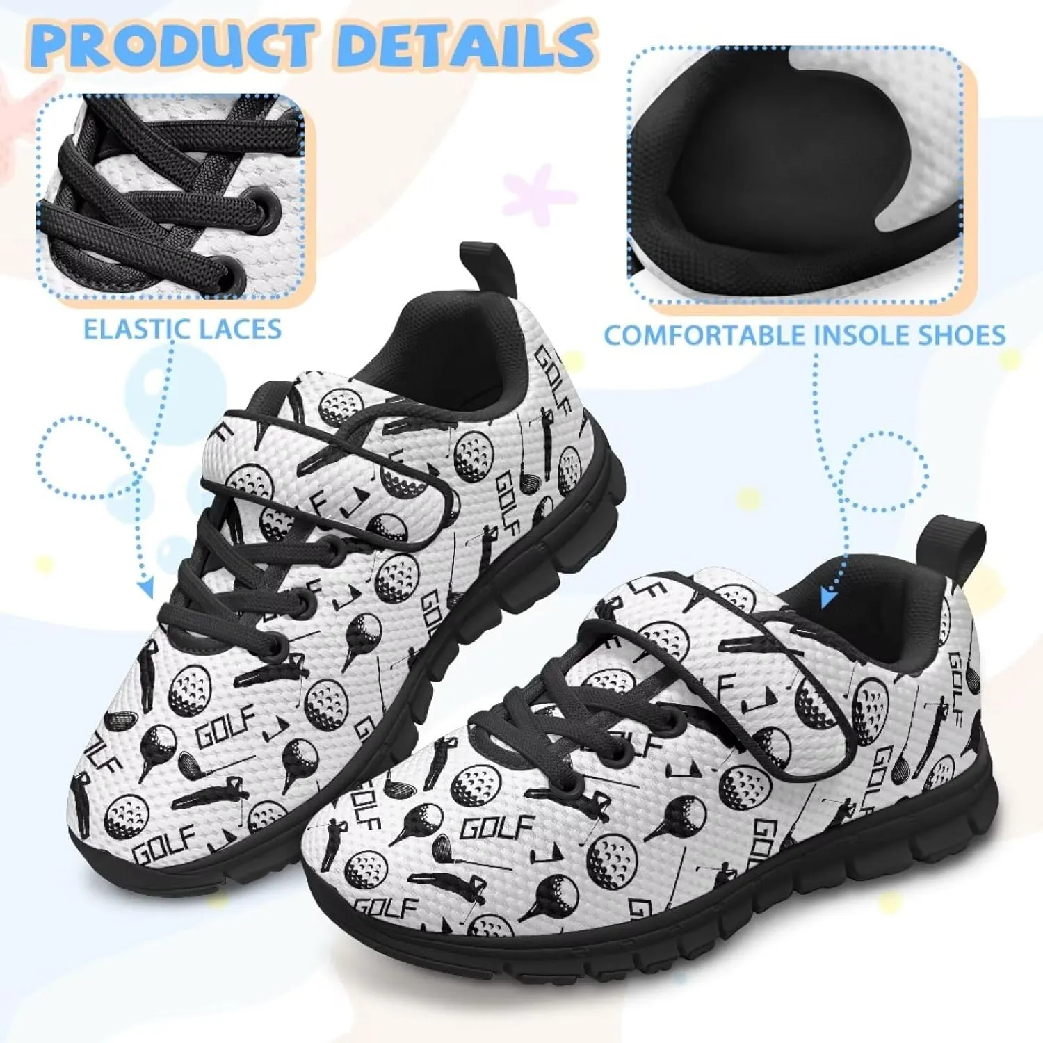 Kids Unisex Tennis Running Shoes Breathable Soft Walking Sneakers for Boys Girls Elastic Cushioned Travel Shoe for Kids Size 11-15 Black Sole