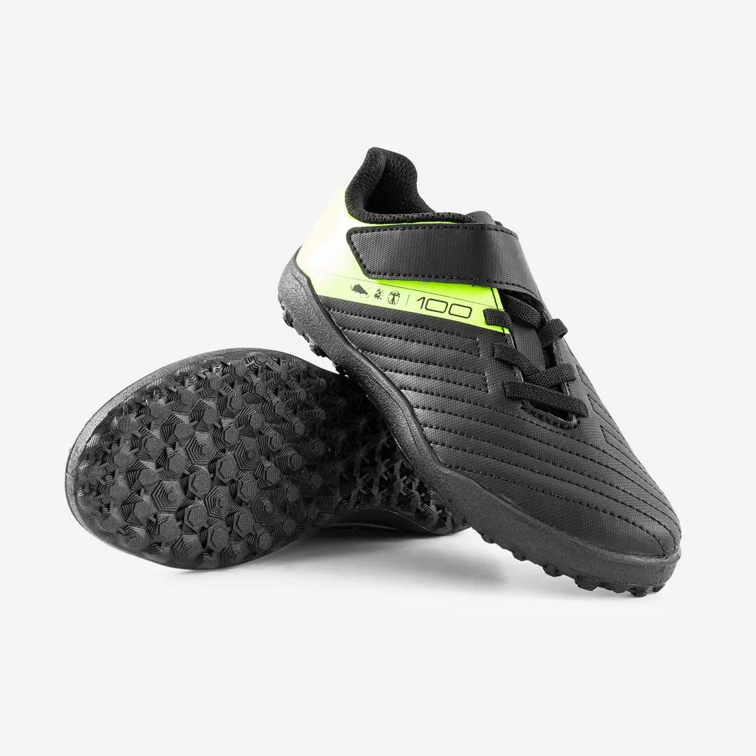 Kipsta 100 Easy Kid's Soccer Boots - Turf - Rip-Tab - Black/Yellow