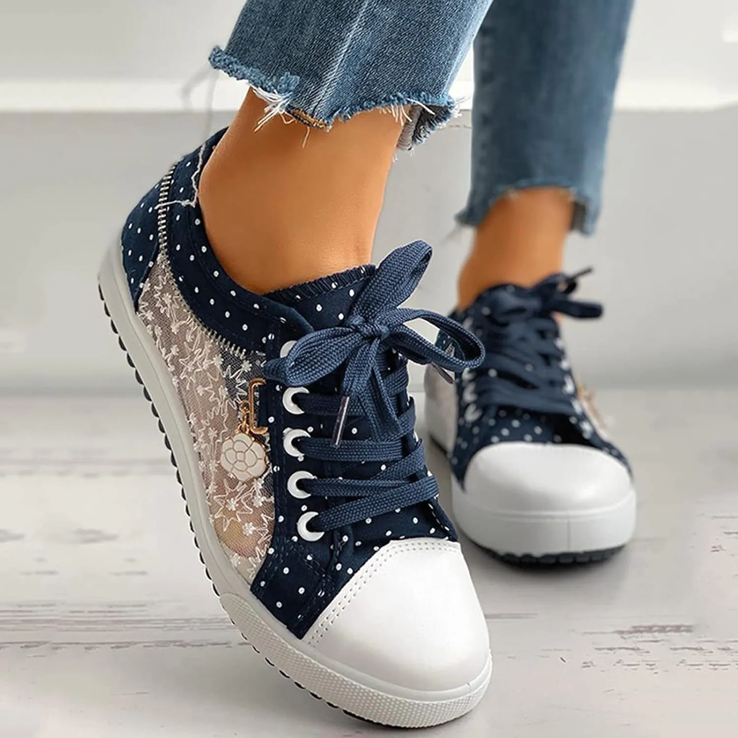 Lace Shoes Women's Lace Fashion Decor Casual Up Pattern Floral Mesh Hollow Out Women's Casual Shoes Boats