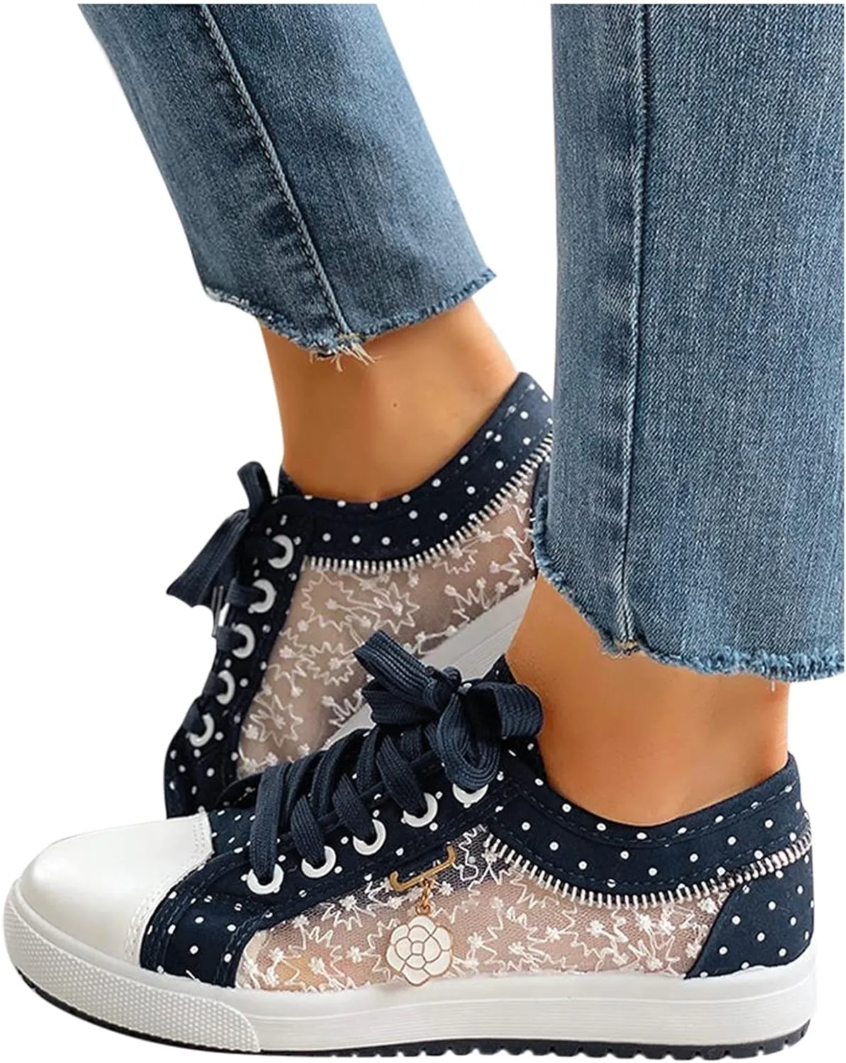 Lace Shoes Women's Lace Fashion Decor Casual Up Pattern Floral Mesh Hollow Out Women's Casual Shoes Boats