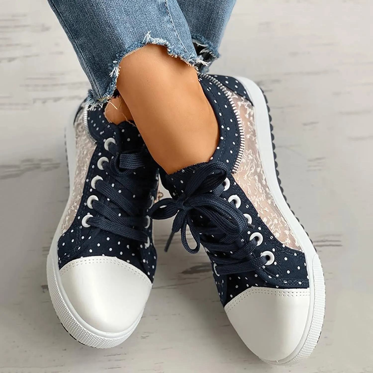 Lace Shoes Women's Lace Fashion Decor Casual Up Pattern Floral Mesh Hollow Out Women's Casual Shoes Boats