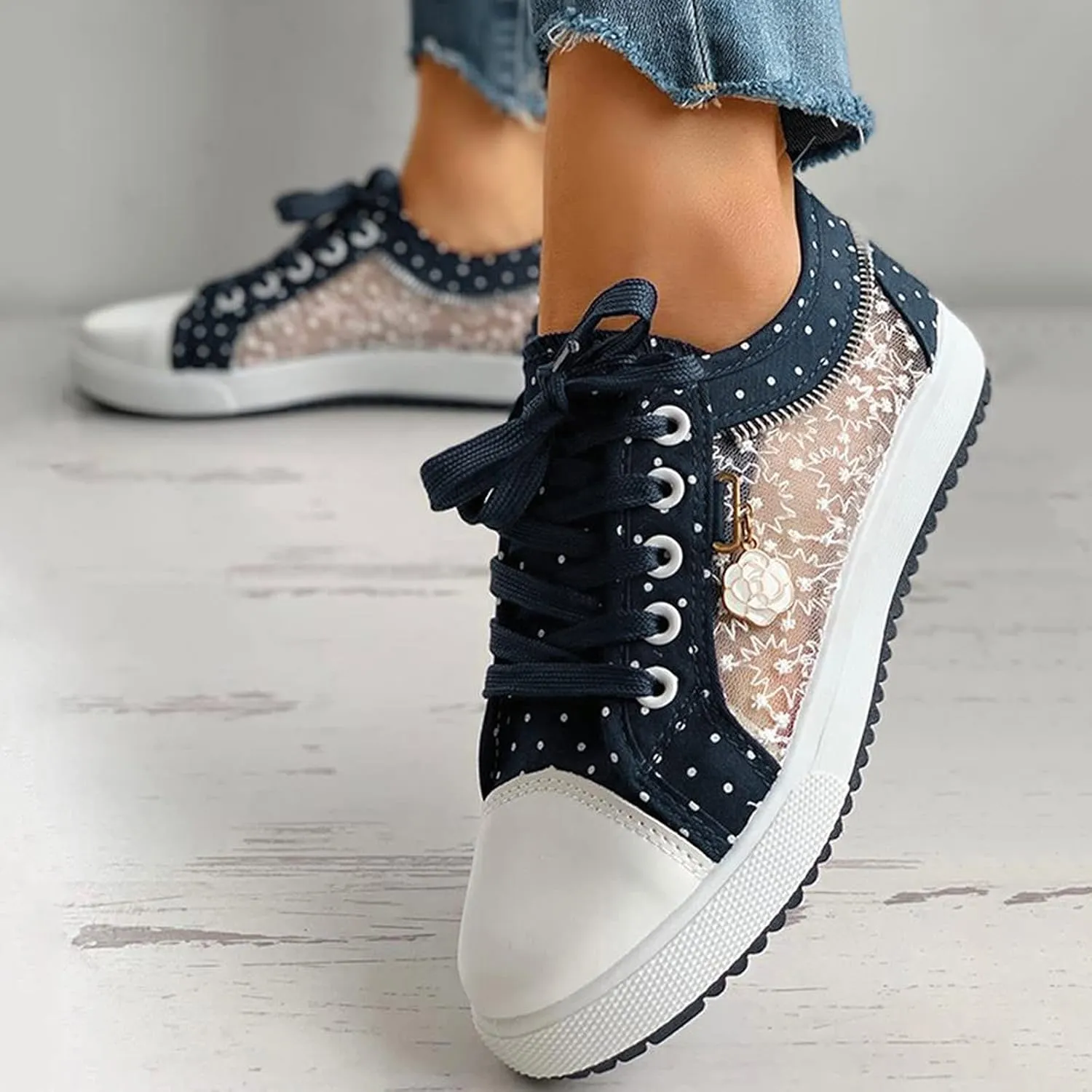 Lace Shoes Women's Lace Fashion Decor Casual Up Pattern Floral Mesh Hollow Out Women's Casual Shoes Boats