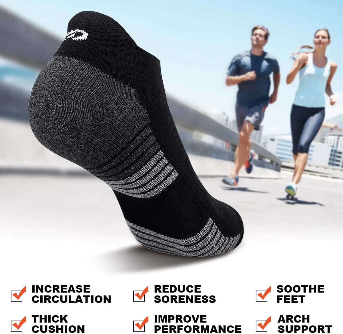 Lapulas Athletic Running Ankle Socks, Low Cut Cushioned Anti-Blister Tab Sports Socks Men Women 6Pairs