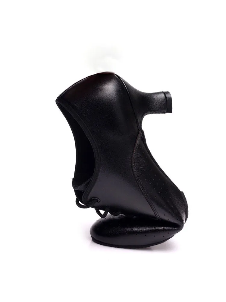Leather Latin Dance Shoes Mid Heel Soft Sole Training Shoes