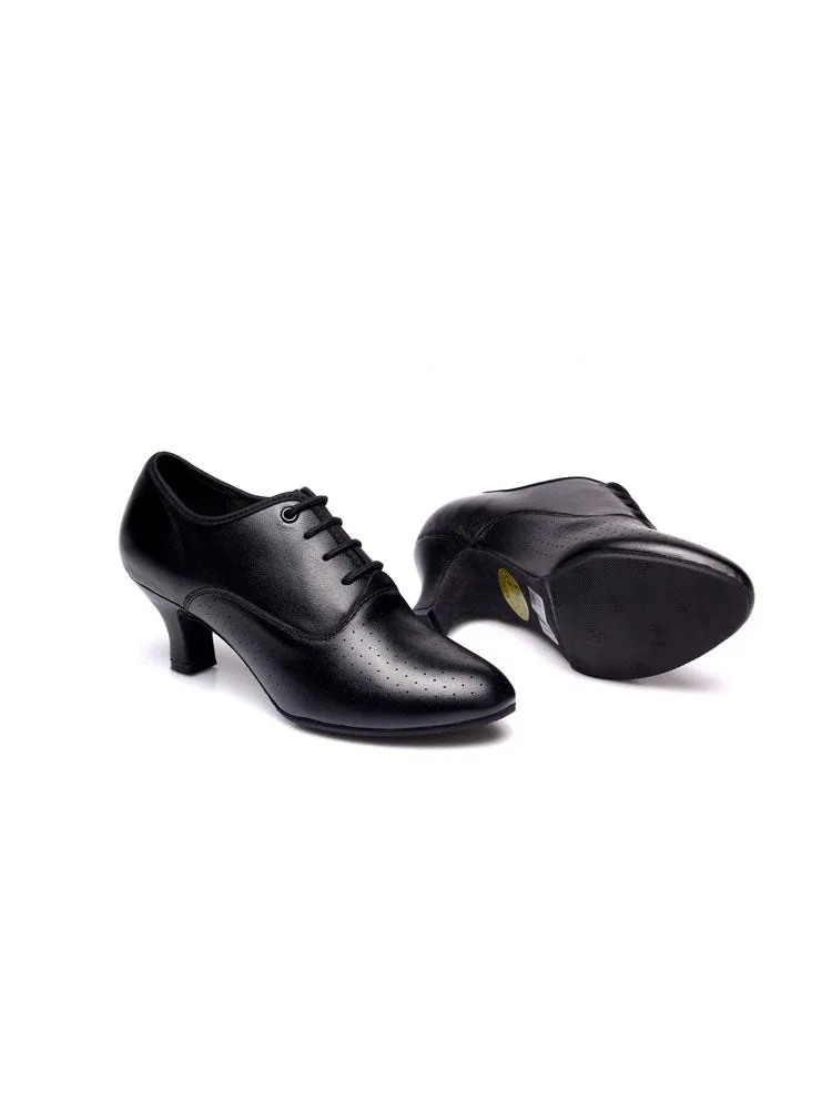 Leather Latin Dance Shoes Mid Heel Soft Sole Training Shoes
