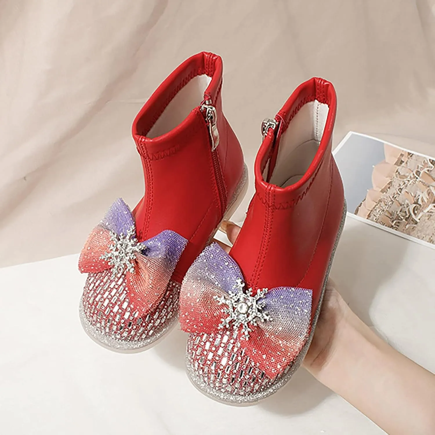 Leather Shoes For Girls Glitter Ankle Boots Kids Low Heel Dress Booties Fashion Side Zipper Short Girls Hunting Gear