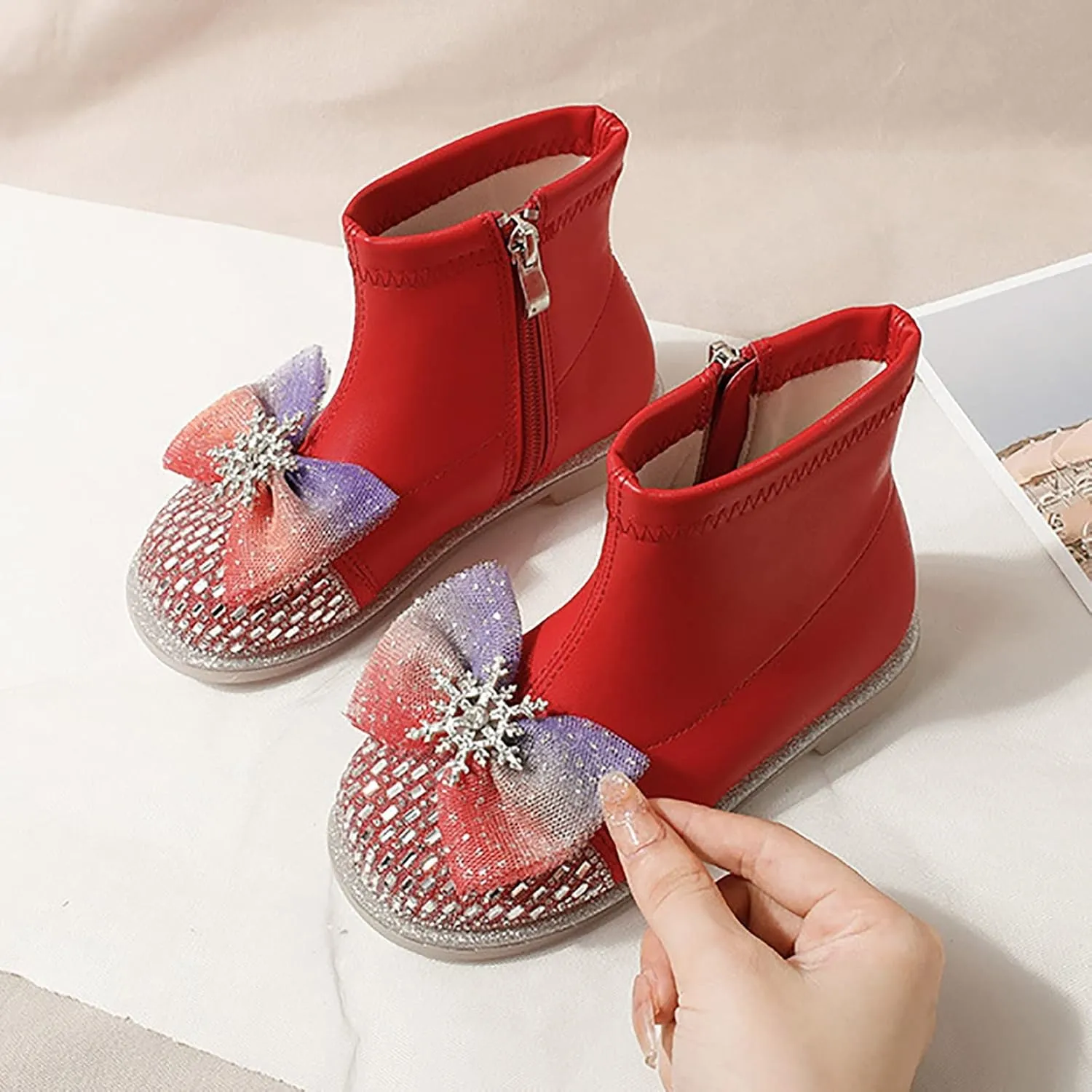 Leather Shoes For Girls Glitter Ankle Boots Kids Low Heel Dress Booties Fashion Side Zipper Short Girls Hunting Gear
