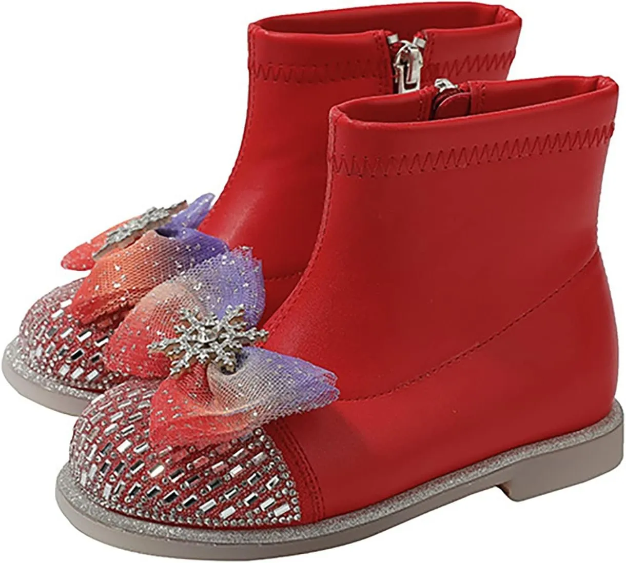 Leather Shoes For Girls Glitter Ankle Boots Kids Low Heel Dress Booties Fashion Side Zipper Short Girls Hunting Gear
