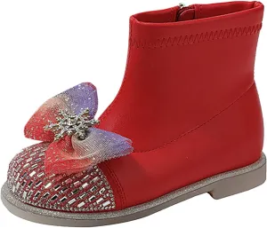 Leather Shoes For Girls Glitter Ankle Boots Kids Low Heel Dress Booties Fashion Side Zipper Short Girls Hunting Gear