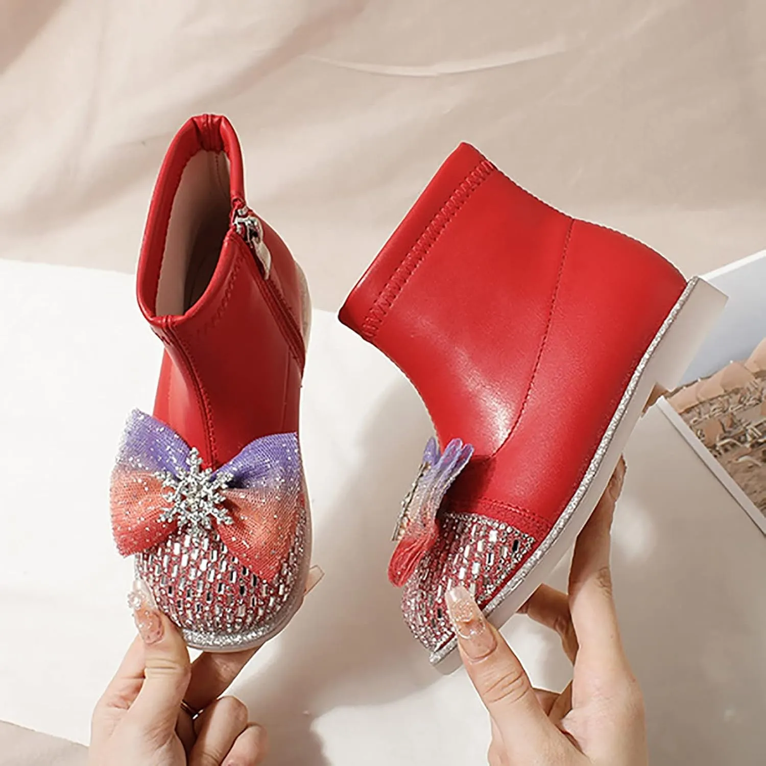 Leather Shoes For Girls Glitter Ankle Boots Kids Low Heel Dress Booties Fashion Side Zipper Short Girls Hunting Gear