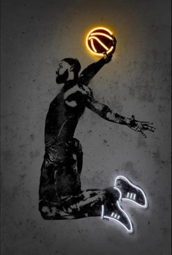 LeBron James Neon Effect NBA Wall Art Poster