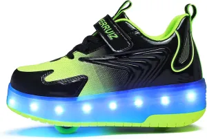 LED Light Up Roller Shoes 2 Wheeled Skate USB Chargable Sneaker Shoes for Kids Size 3.5 Big Kid