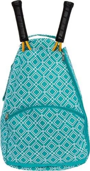 LISH Advantage Tennis Racket Backpack - Women's Geometric Diamond Print Tennis Racquet Holder Bag (Teal)