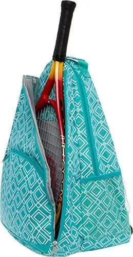 LISH Advantage Tennis Racket Backpack - Women's Geometric Diamond Print Tennis Racquet Holder Bag (Teal)