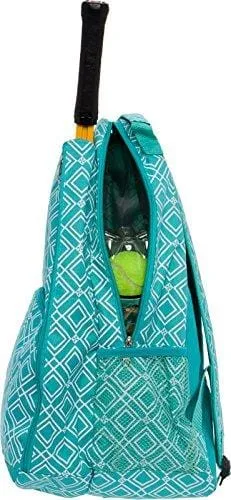 LISH Advantage Tennis Racket Backpack - Women's Geometric Diamond Print Tennis Racquet Holder Bag (Teal)