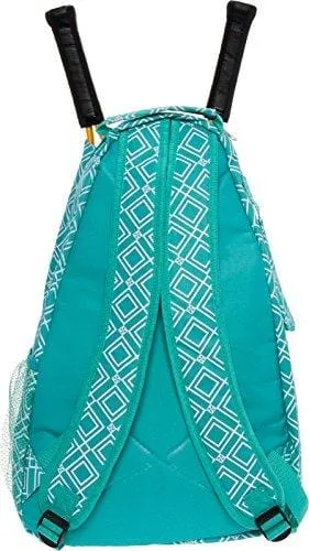 LISH Advantage Tennis Racket Backpack - Women's Geometric Diamond Print Tennis Racquet Holder Bag (Teal)