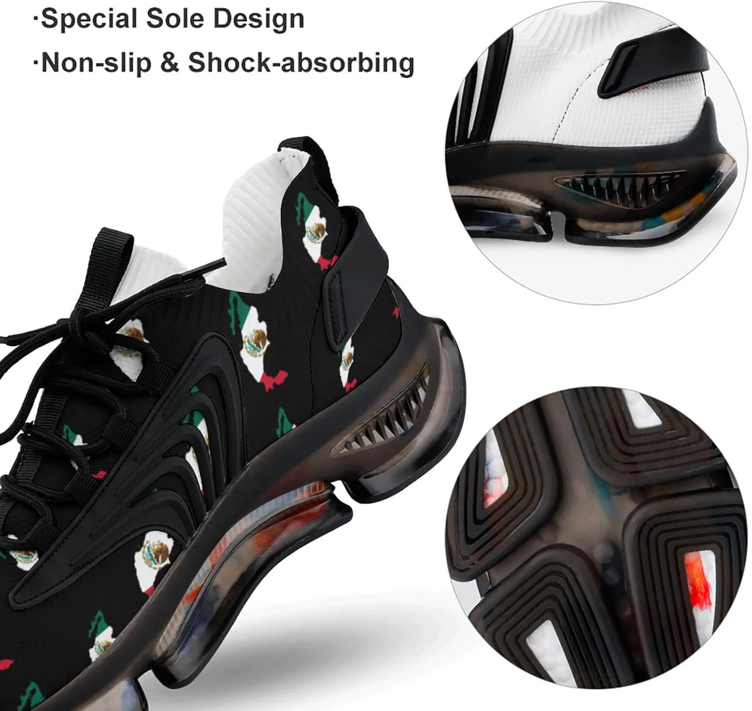 Map Flag of Mexico Men's Running Shoes Lightweight Walking Shoe Breathable Sneaker