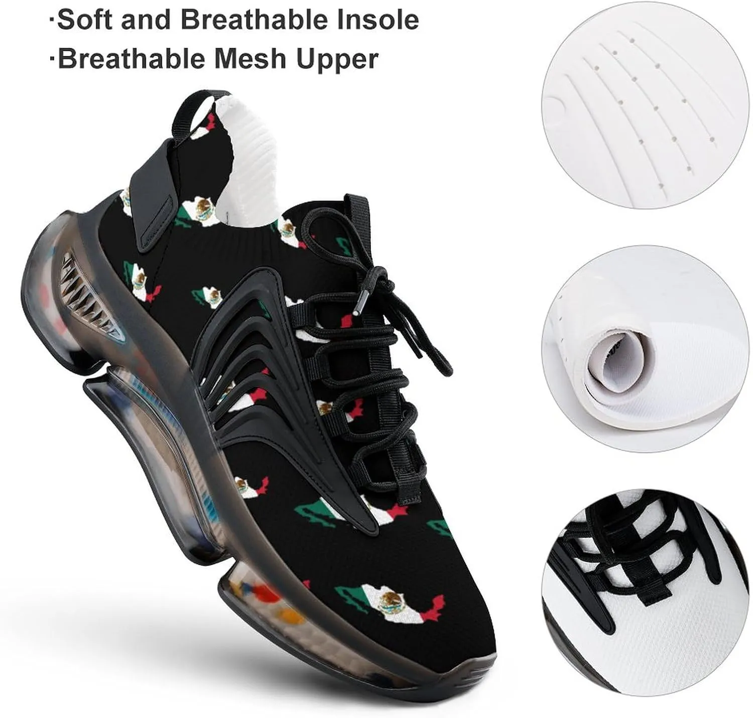 Map Flag of Mexico Men's Running Shoes Lightweight Walking Shoe Breathable Sneaker