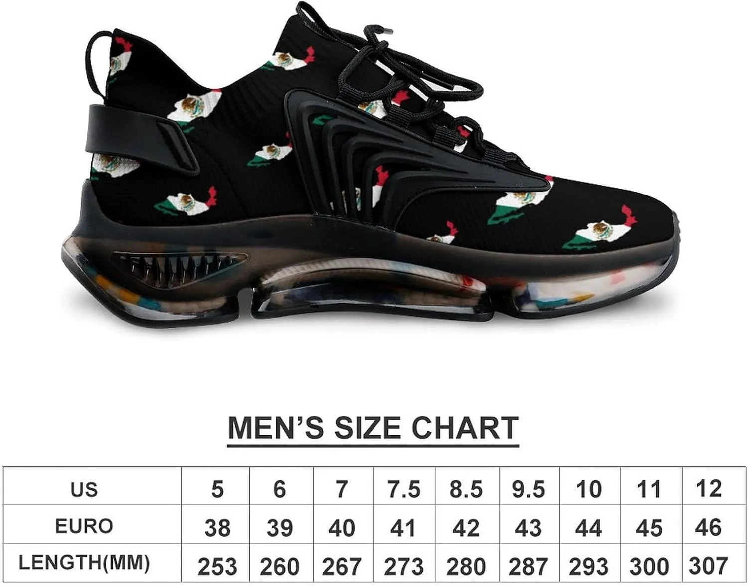 Map Flag of Mexico Men's Running Shoes Lightweight Walking Shoe Breathable Sneaker