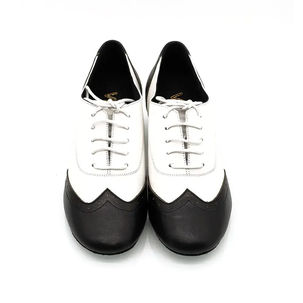 Melody - Black & White Leather 2" Women's Cuban Heel Latin & Ballroom Practice Dance Shoes (Suede Sole)