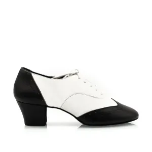 Melody - Black & White Leather 2" Women's Cuban Heel Latin & Ballroom Practice Dance Shoes (Suede Sole)