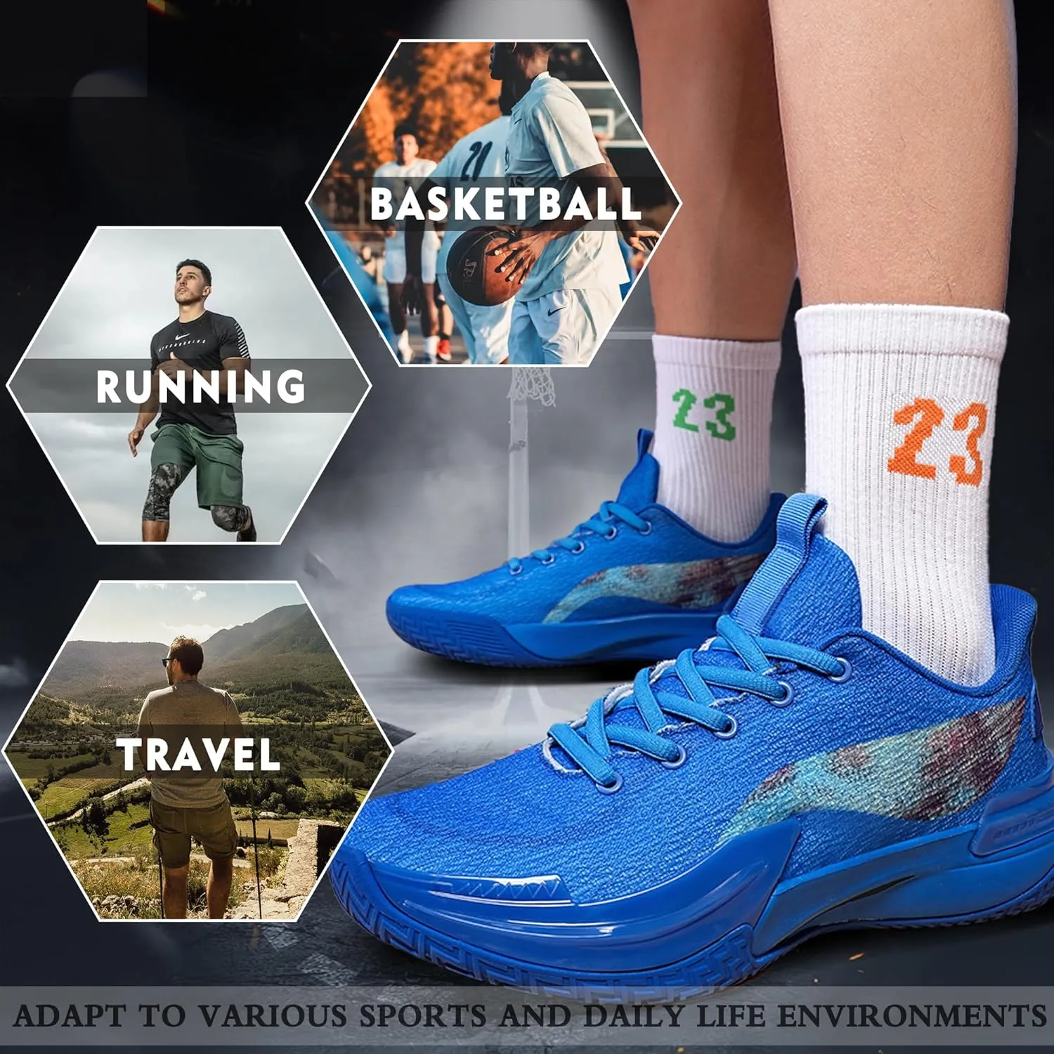Men Graffiti Basketball Shoes High-Top Sports Shoes Anti-Slip Rubber Soles Indoor Outdoor Sports Running Training Streetwear
