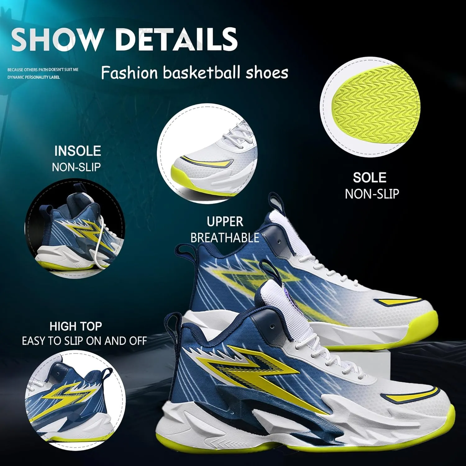 Men Graffiti Basketball Shoes High-Top Sports Shoes Anti-Slip Rubber Soles Indoor Outdoor Sports Running Training Streetwear