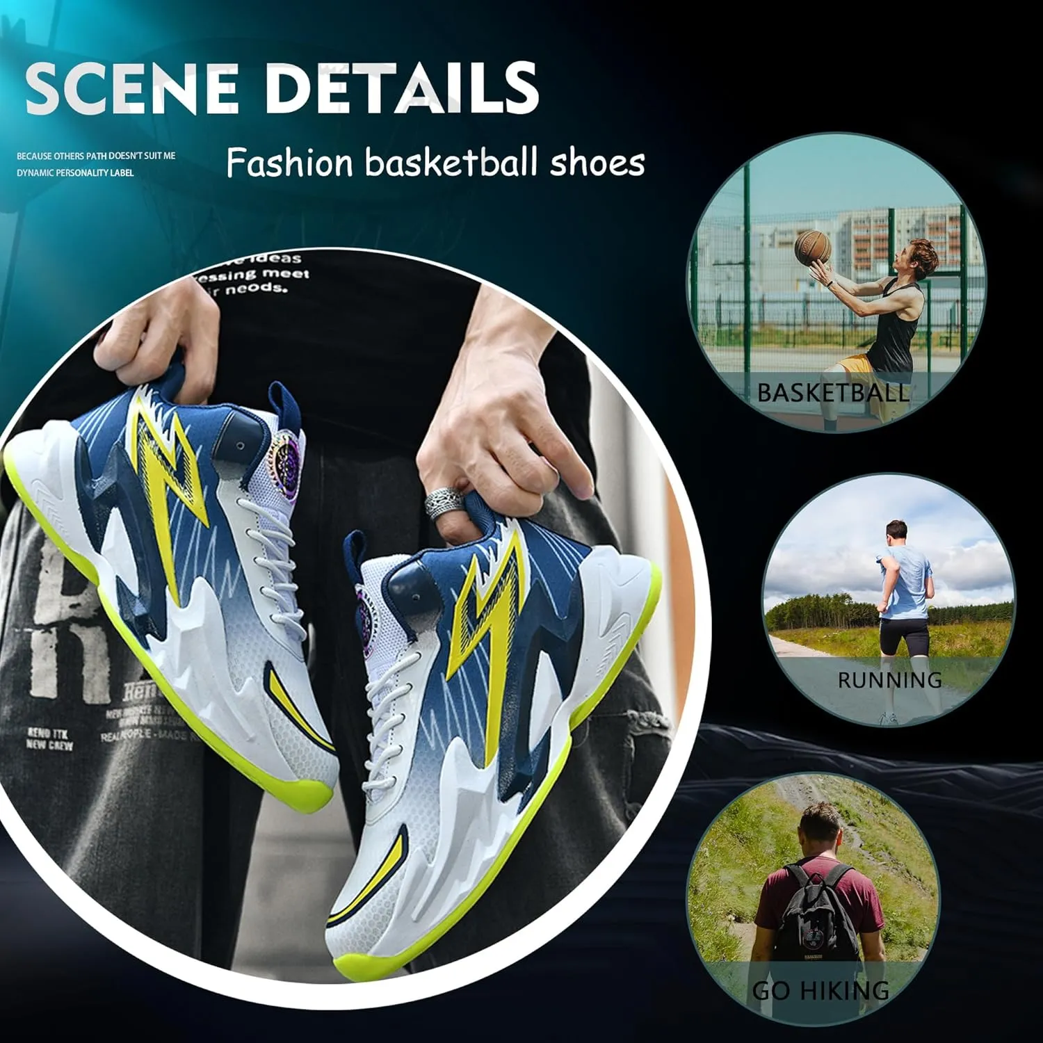 Men Graffiti Basketball Shoes High-Top Sports Shoes Anti-Slip Rubber Soles Indoor Outdoor Sports Running Training Streetwear