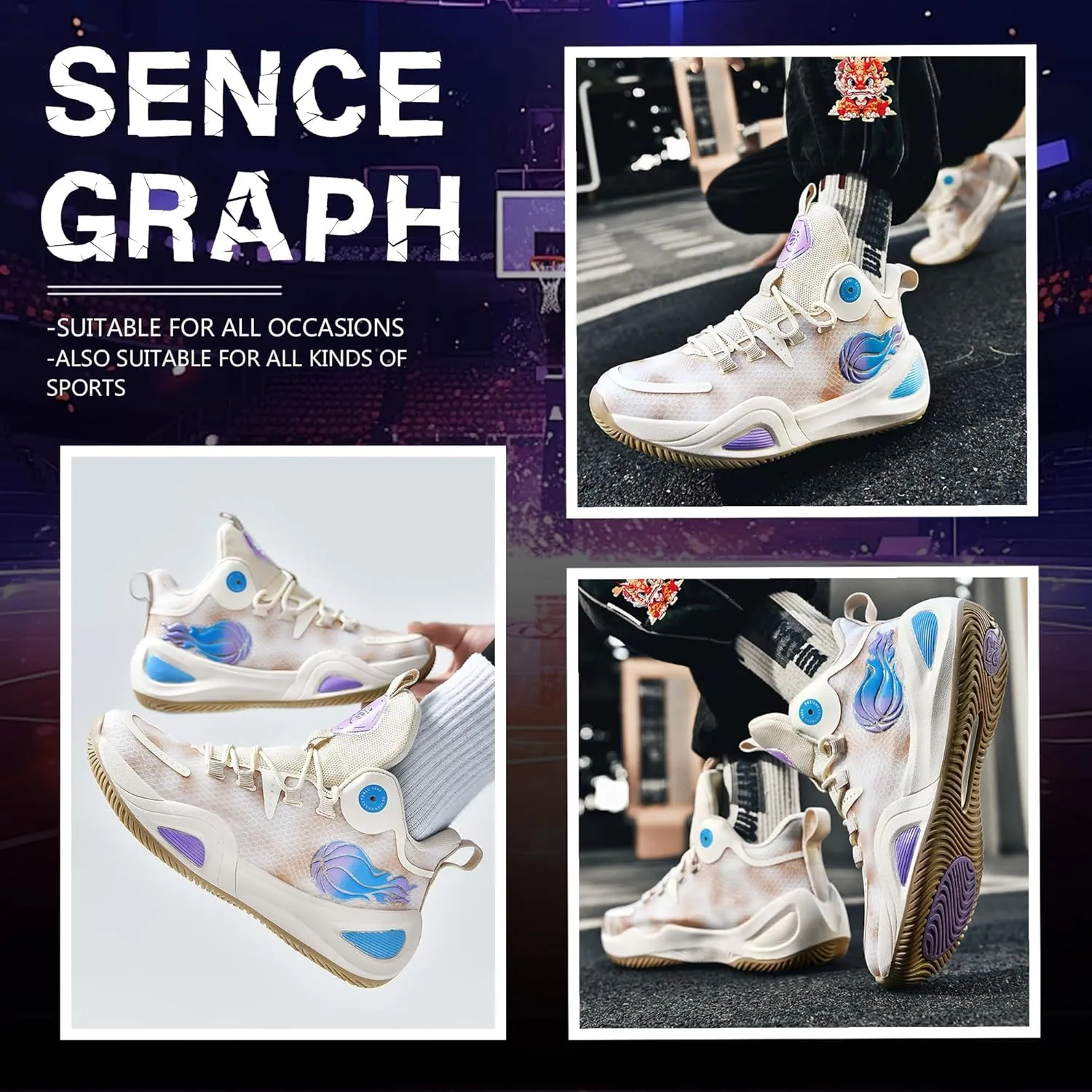 Men's Basketball Shoes Fashionable Breathable Anti Slip Sports Shoes Outdoor Running Fitness Training Shoes
