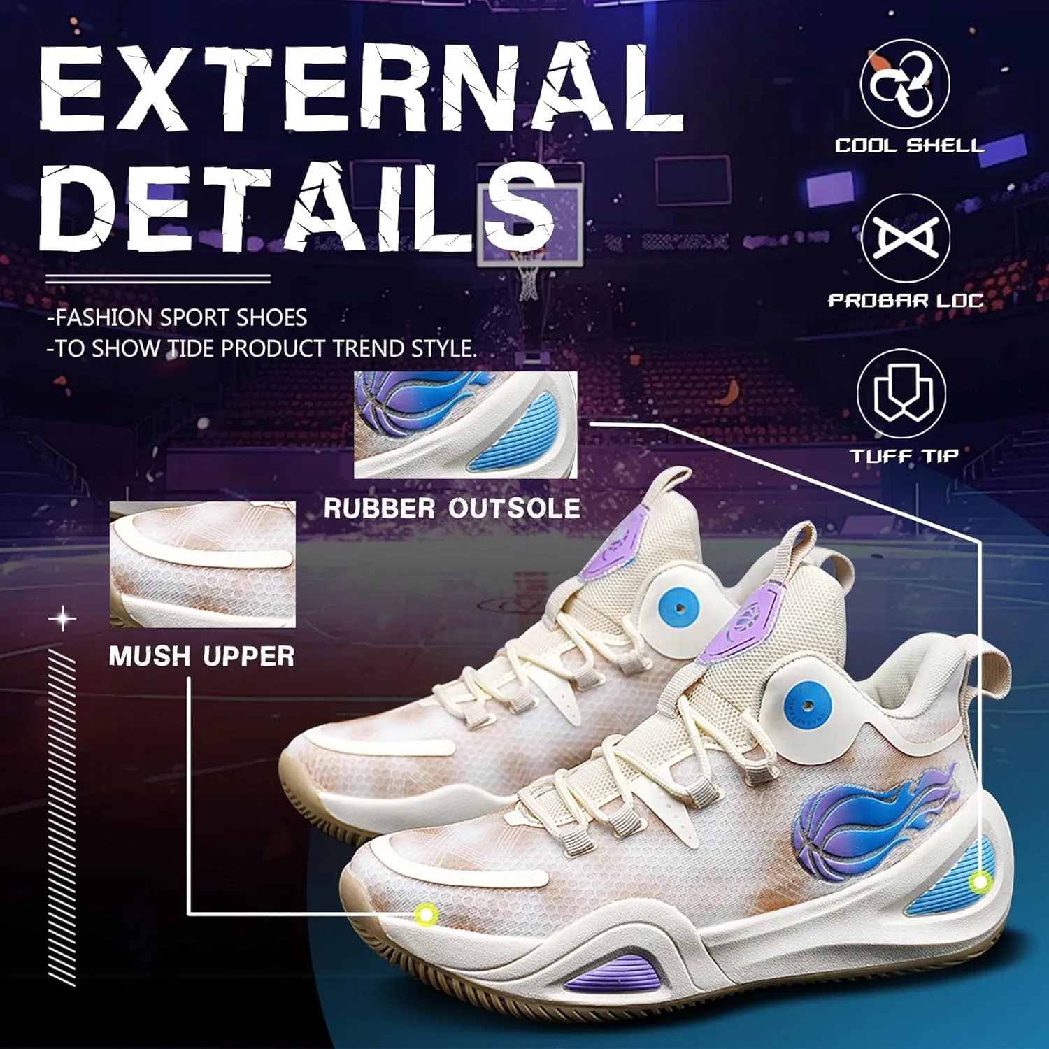 Men's Basketball Shoes Fashionable Breathable Anti Slip Sports Shoes Outdoor Running Fitness Training Shoes