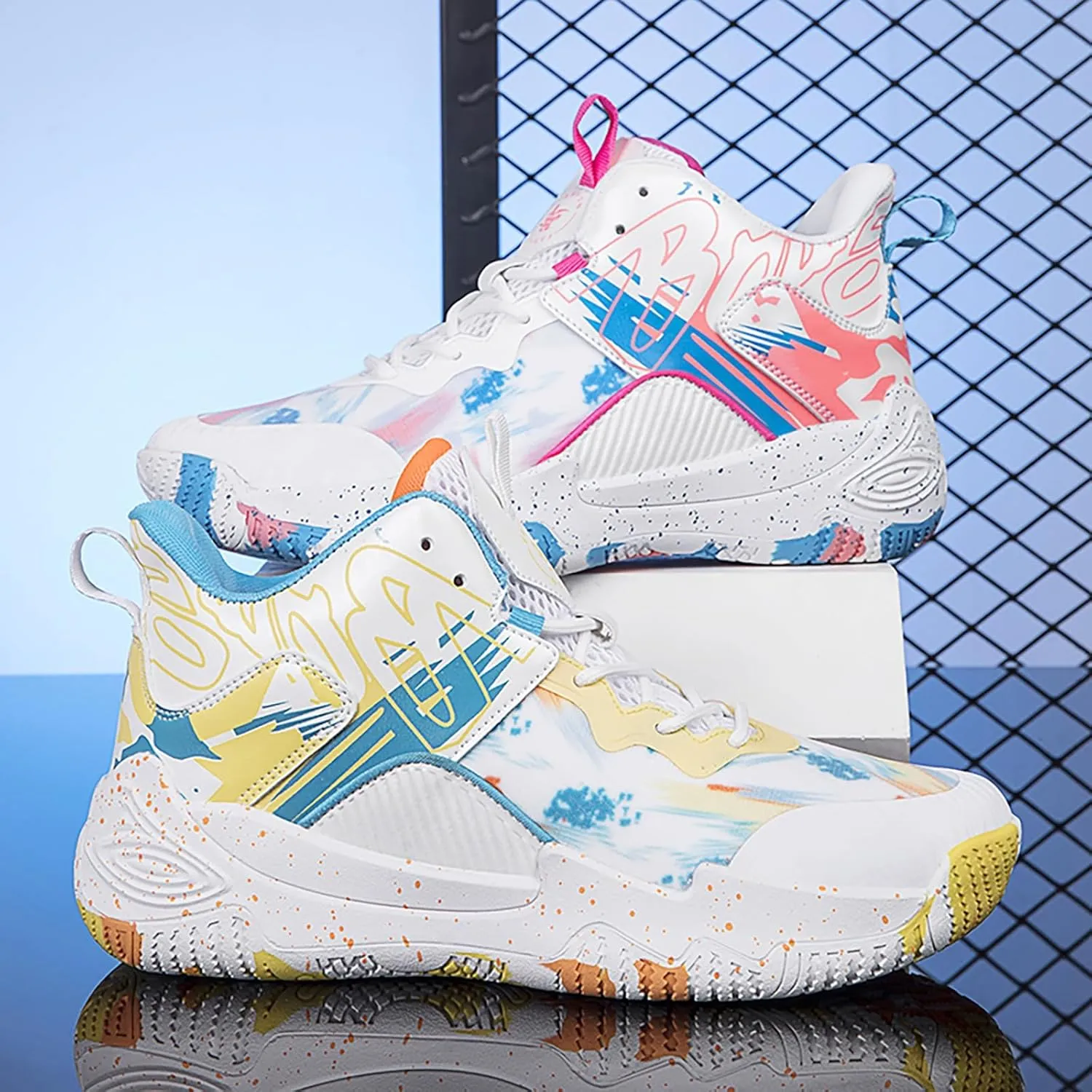 Men's Basketball Shoes No-Slip Breathable Outdoor Shoes Women's Fashion Graffiti Training Shoes