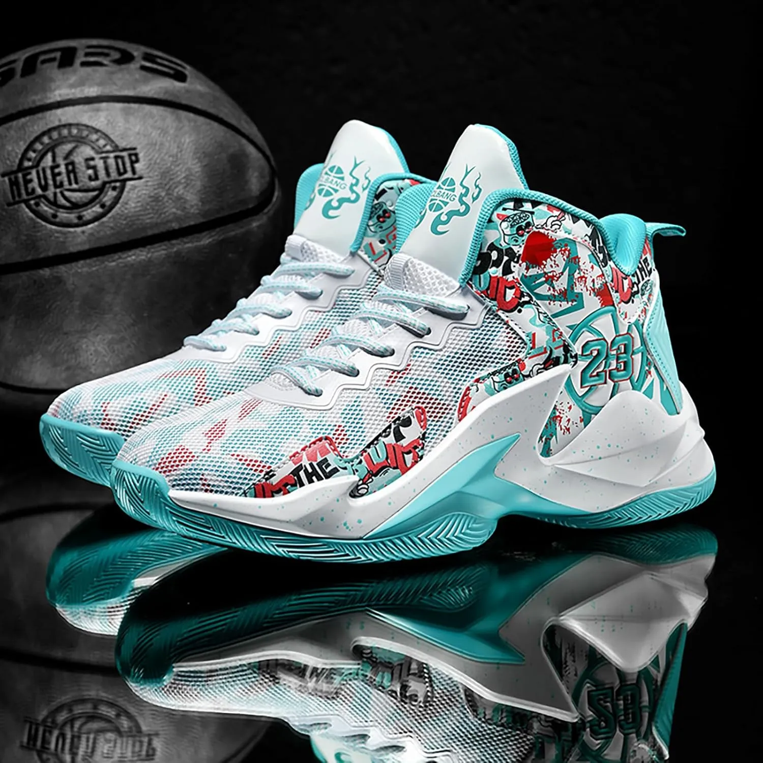 Men's Basketball Shoes No-Slip Breathable Outdoor Shoes Women's Fashion Graffiti Training Shoes