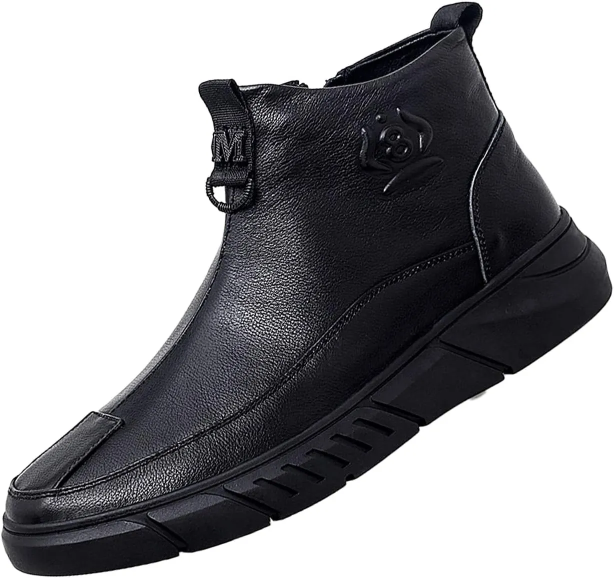 Men's Black High-top Casual Leather Boots,Fall Winter Italian Non-slip Shock-absorbing Zip Business Ankle Booties