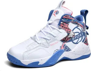 Men's Breathable Leather Lace Up Cushioning Basketball Shoes Fashion High-Top Non-Slip Sneakers Casual for Gym Sports Tennis Jogging Running Walking
