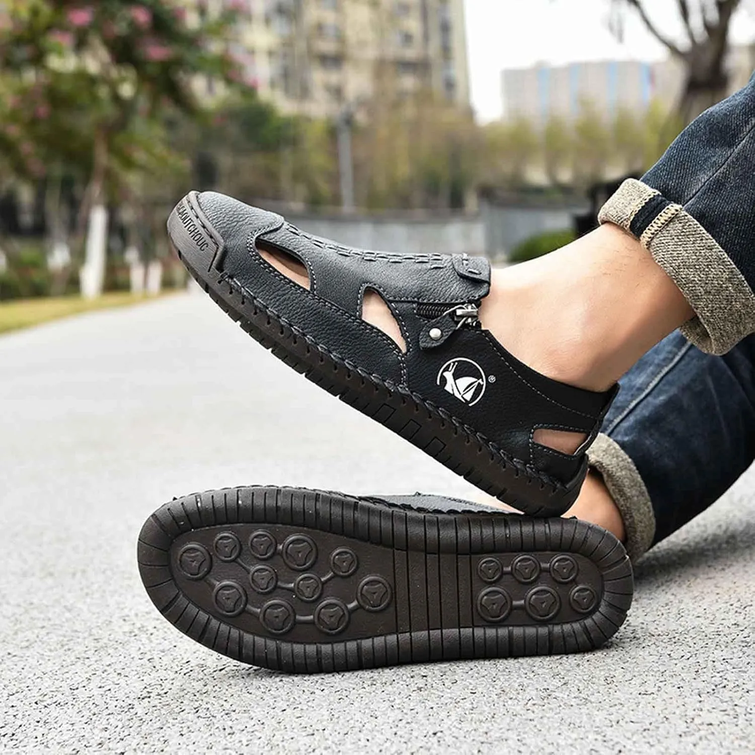 Men's Breathable Slip On Sandals for Casual Walking Outdoor Beach Comfortable Lightweight Non Slip Durable Fisherman Flat Sandals