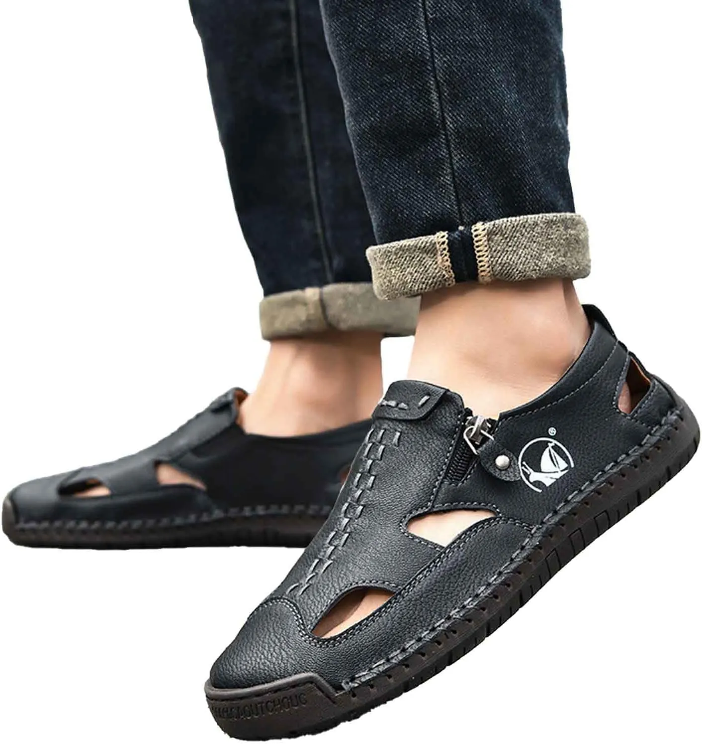 Men's Breathable Slip On Sandals for Casual Walking Outdoor Beach Comfortable Lightweight Non Slip Durable Fisherman Flat Sandals