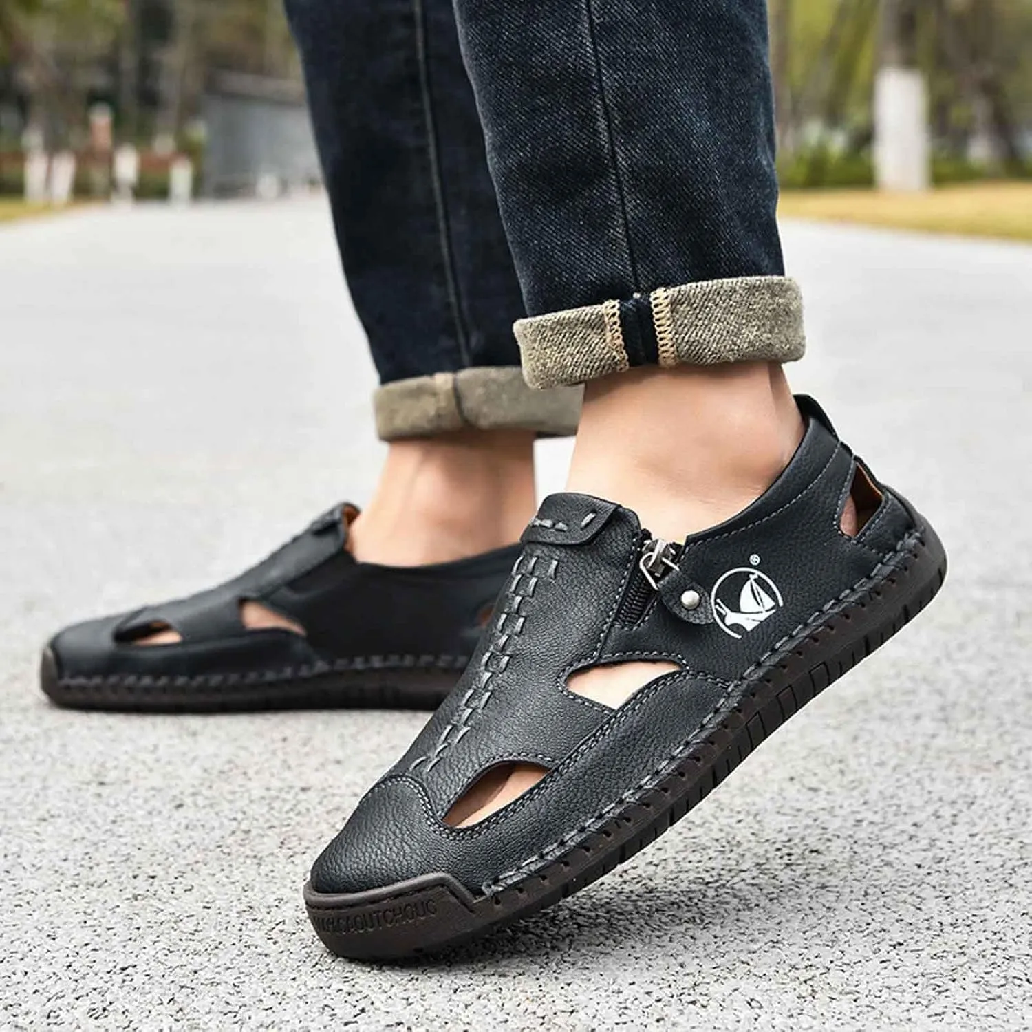 Men's Breathable Slip On Sandals for Casual Walking Outdoor Beach Comfortable Lightweight Non Slip Durable Fisherman Flat Sandals