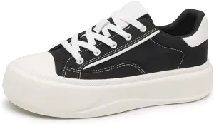 Men's Fashion Low Top Leather Platform Lace-Up Sneakers Retro Non Slip Workout Sport Skate Shoes for Tennis Walking Driving