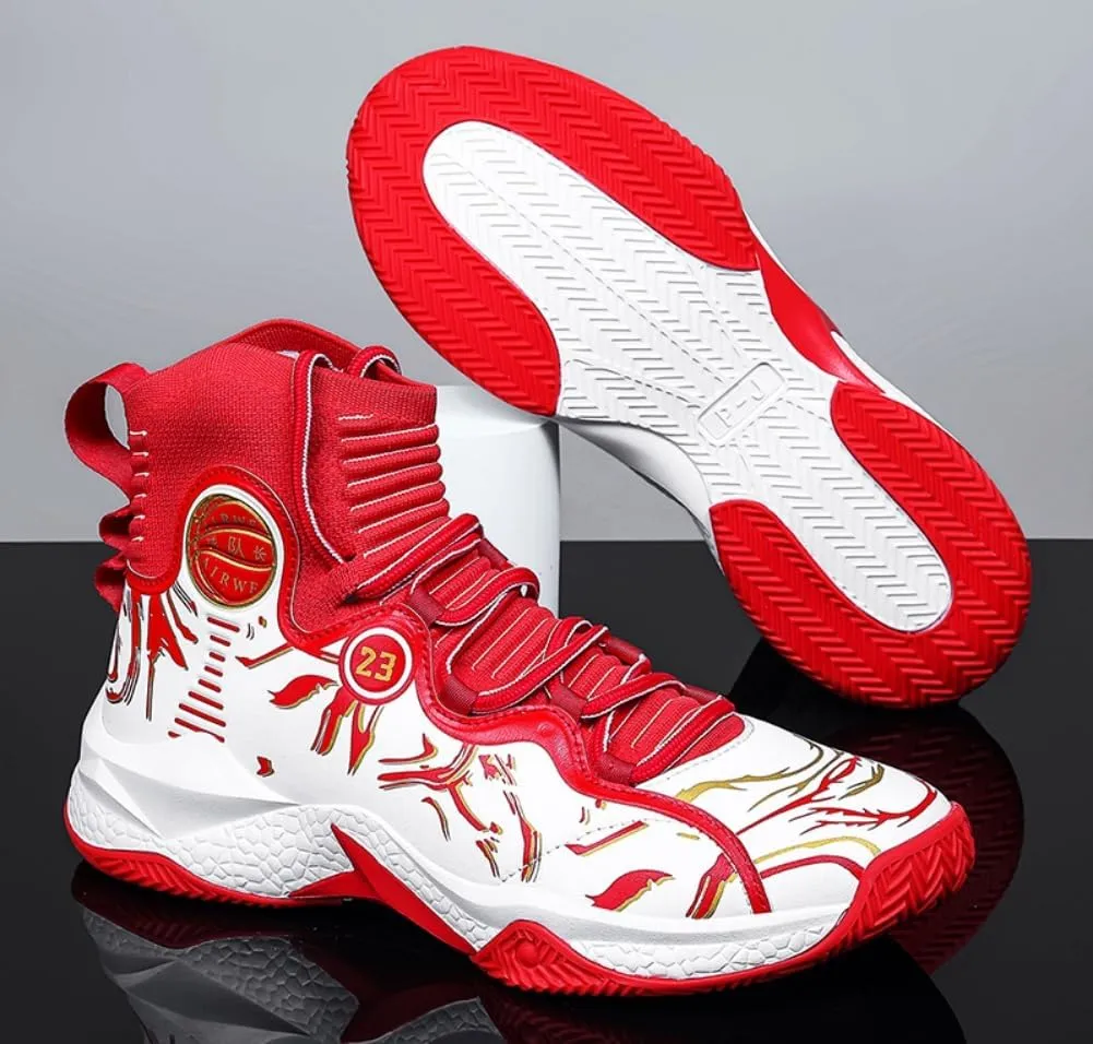 Men's Lace Up High Top Basketball Shoes - Lightweight Athletic Sneakers for Volleyball, Streetball & Fitness Training Non-Slip Breathable Sport Shoe for Men Women