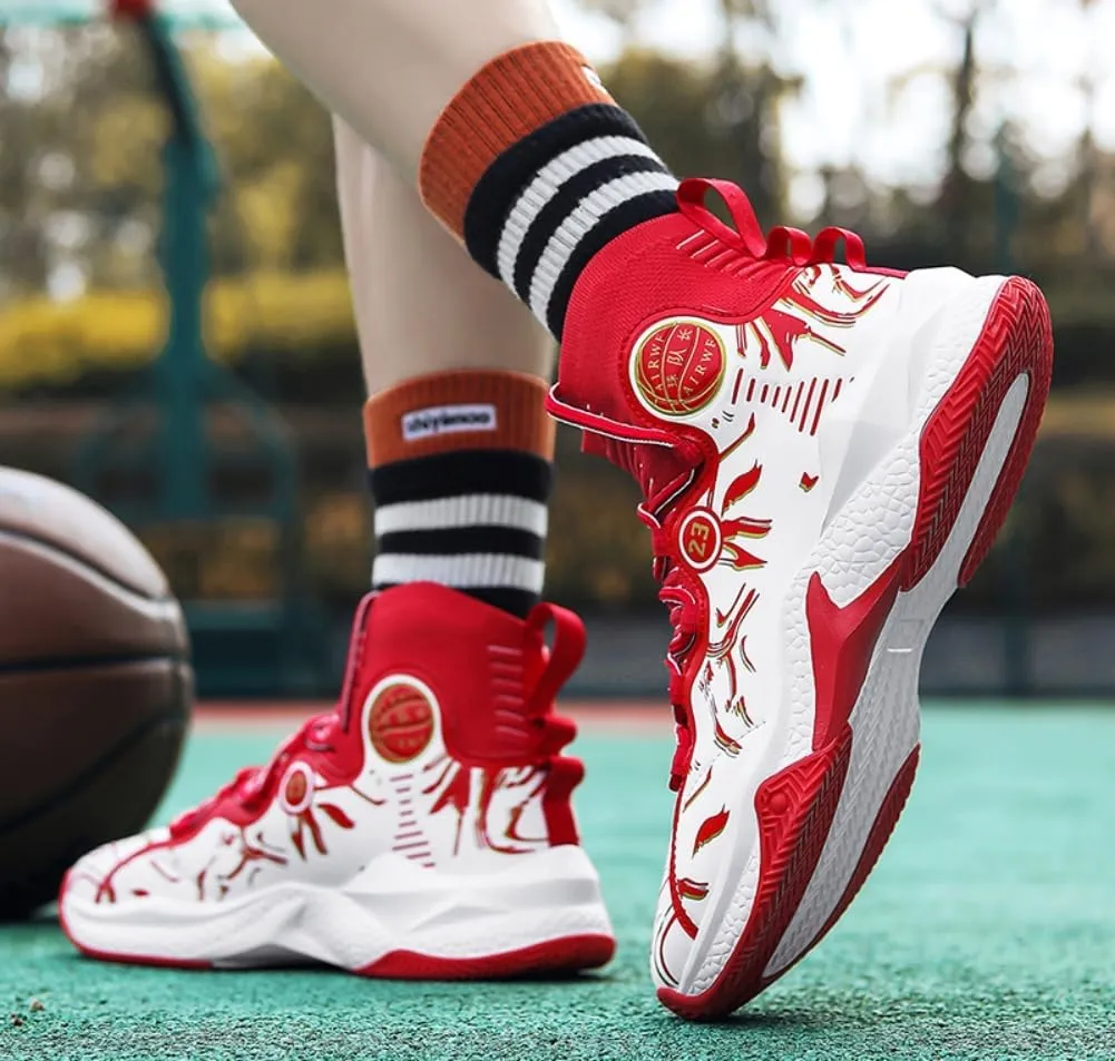 Men's Lace Up High Top Basketball Shoes - Lightweight Athletic Sneakers for Volleyball, Streetball & Fitness Training Non-Slip Breathable Sport Shoe for Men Women