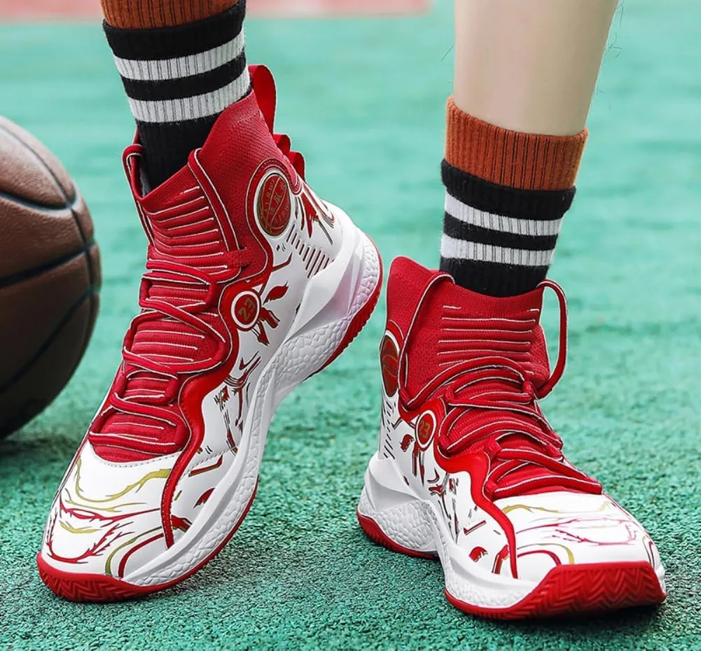 Men's Lace Up High Top Basketball Shoes - Lightweight Athletic Sneakers for Volleyball, Streetball & Fitness Training Non-Slip Breathable Sport Shoe for Men Women