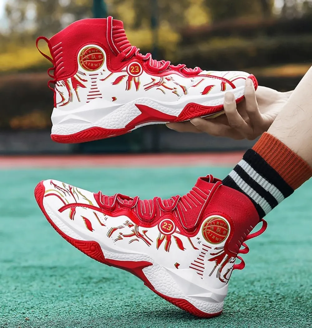 Men's Lace Up High Top Basketball Shoes - Lightweight Athletic Sneakers for Volleyball, Streetball & Fitness Training Non-Slip Breathable Sport Shoe for Men Women