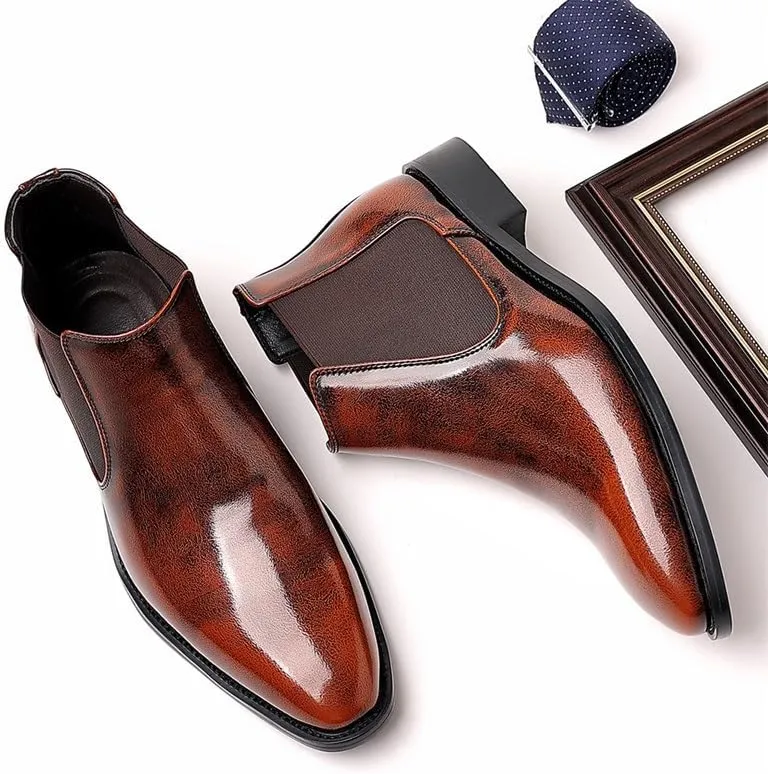 Men's Leather Shoes Business Casual Shoes Formal Shoes Slip-on Mid-top Work Boots Rubber Sole Breathable Flexible Shock-Absorbing Comfortable(D,6.5)