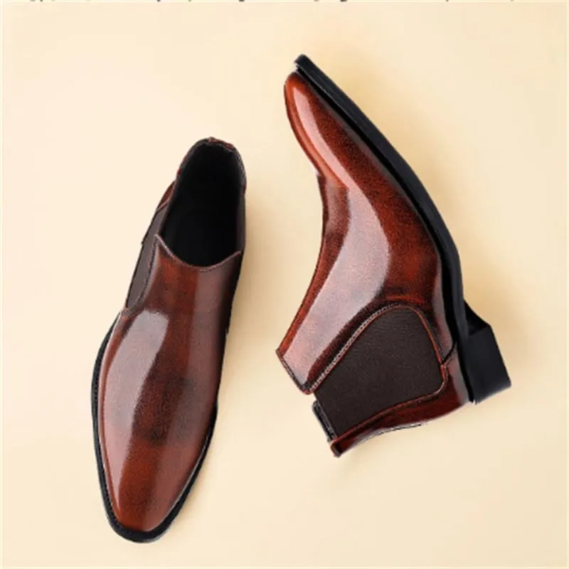 Men's Leather Shoes Business Casual Shoes Formal Shoes Slip-on Mid-top Work Boots Rubber Sole Breathable Flexible Shock-Absorbing Comfortable(D,6.5)