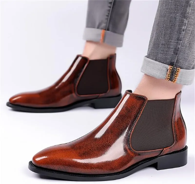 Men's Leather Shoes Business Casual Shoes Formal Shoes Slip-on Mid-top Work Boots Rubber Sole Breathable Flexible Shock-Absorbing Comfortable(D,6.5)