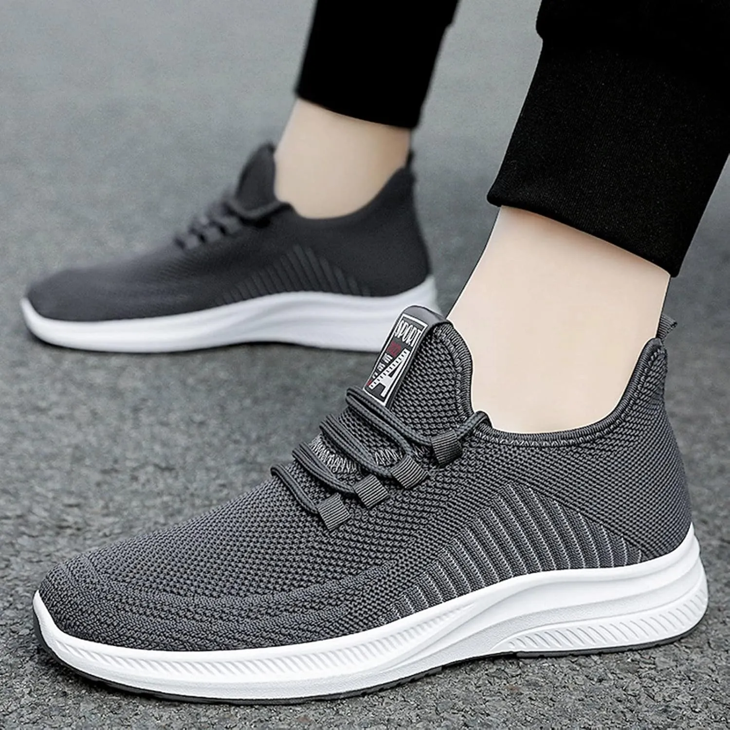 Men's Sneakers Mens Black Sneakers Breathable Mesh Fashion Wide Toe Box Sneaker Lightweight Breathable Mesh Slide Shoe Work Shoes Men Shoe