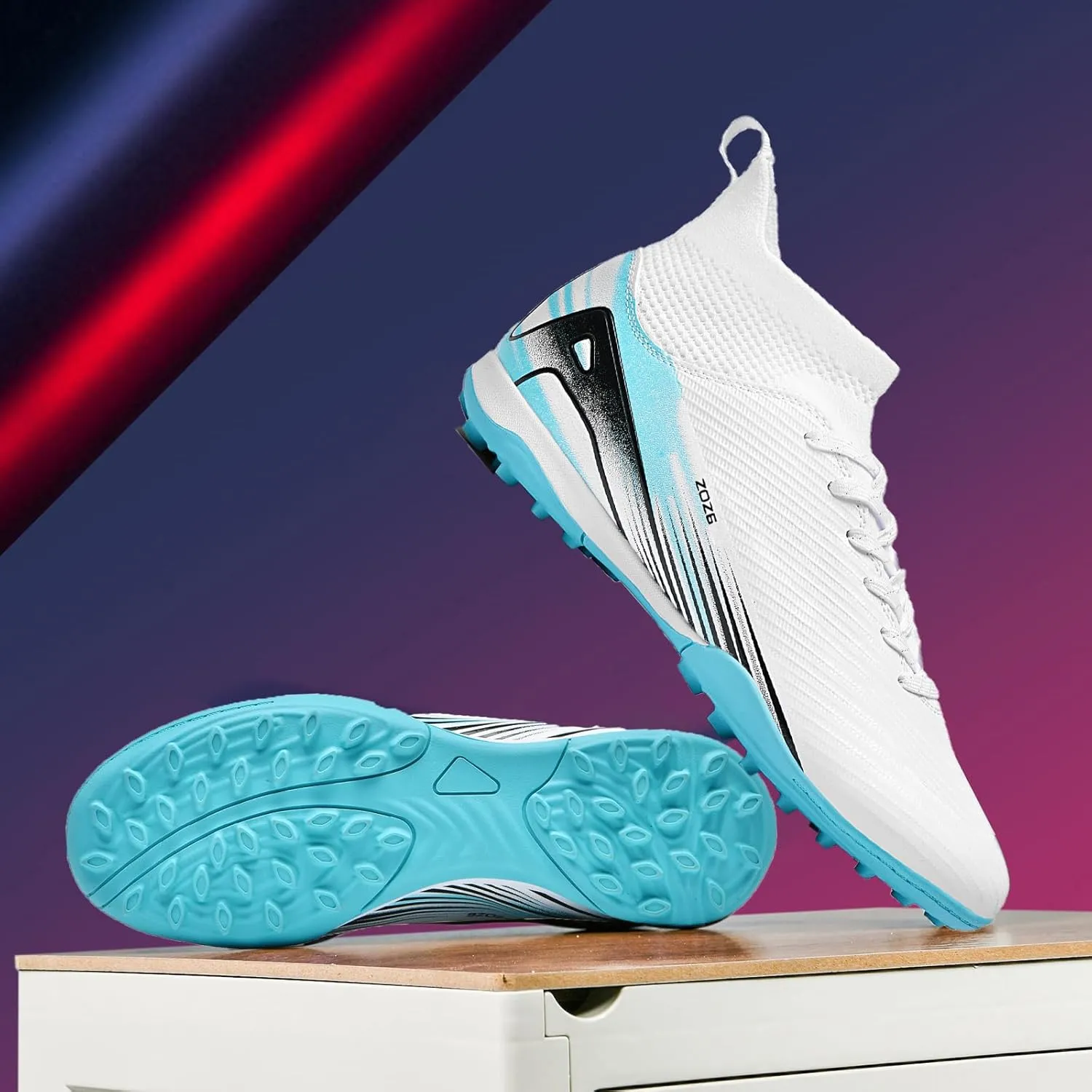 Men's Soccer Shoes Cleats Professional High-Top Athletic Turf Football Shoes Outdoor/Indoor Professional Futsal Football Training Sneakers