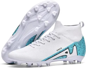 Men's Soccer Shoes High-Tops Lace-Up Non-Slip Spikes Indoor Football Futsal TF Turf Cleats