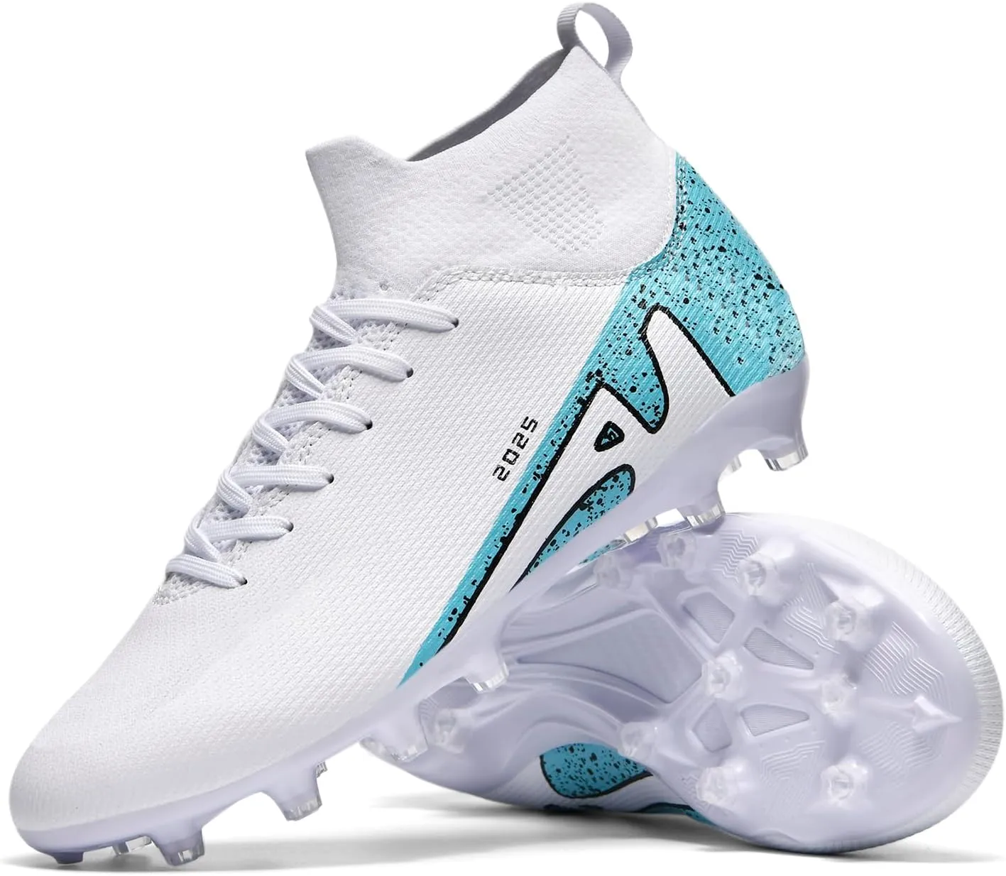 Men's Soccer Shoes High-Tops Lace-Up Non-Slip Spikes Indoor Football Futsal TF Turf Cleats